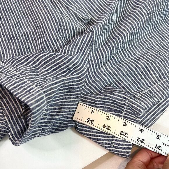 By Anthropologie Romper Womens 6 Blue Striped Linen Seersucker Front Tie Preppy - Picture 7 of 10